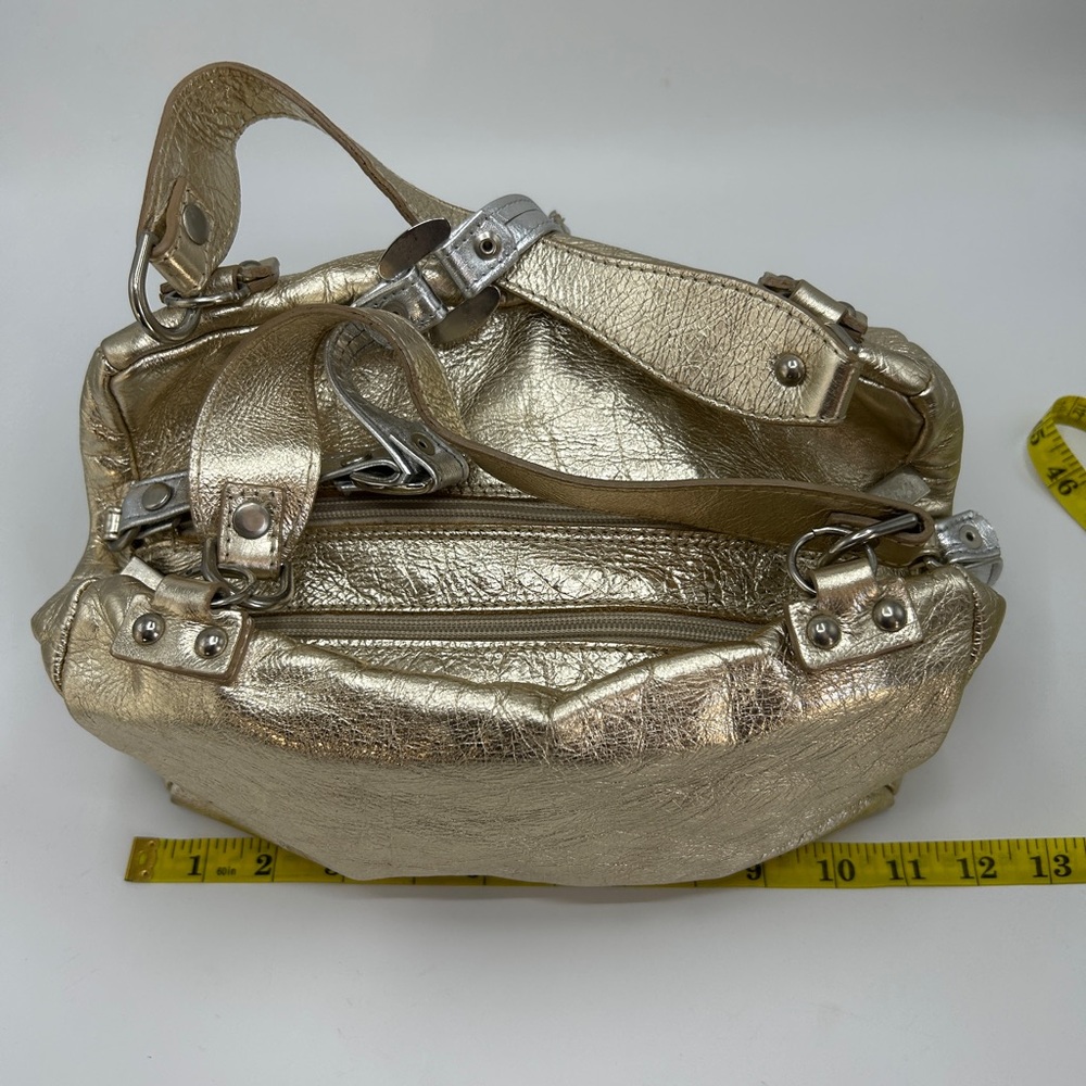 LAURA DI MAGGIO Italy GIANNI NOTARO Designer Metallic Gold Leather Satchel| - Picture 10 of 14